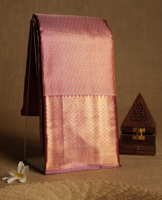Golden Pink Colour Tissue Silk Saree having Pooraan Vankj Designed Body with Self Coloured Border and Blouse
