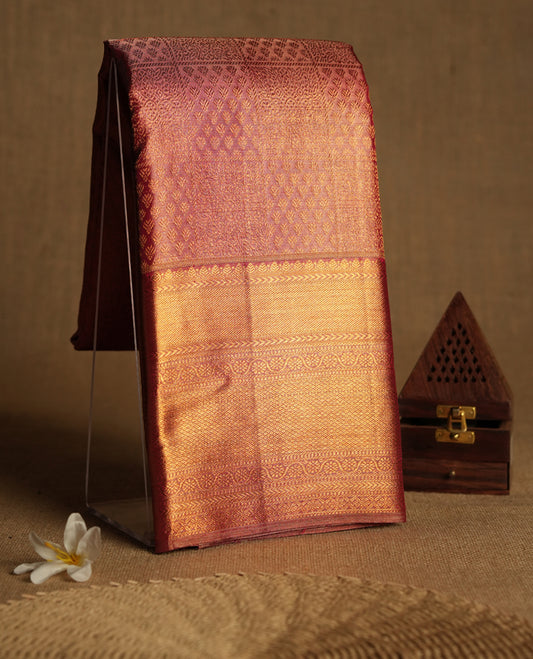 Golden Pink Colour Tissue Silk Saree having Zari Worked Body with Contrast Border and Self Coloured Blouse