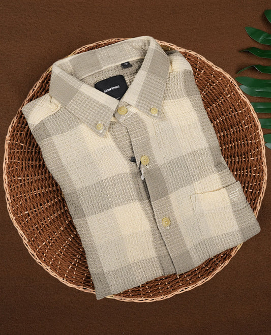 Beige with Contrast Checked JOHN KIWIS Full Sleeve Shirt for Men