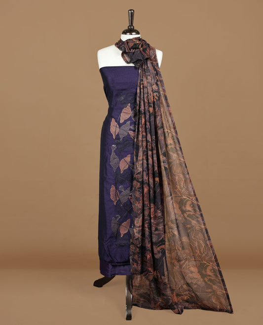 Purple colour churidar material featuring thread & sequins Worked pattern on body, comes with matching bottom and dupatta.