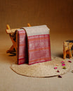 Sage colour Kancheepuram Silk saree featuring Gold zari Peacock motifs& check pattern on body, Enlighting contrast Maroon Colour with Gold zari traditional border, paired with a matching blouse piece.