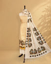 Cream Colour Tissue Salwar Material Featuring Peacock Print on body, paired with matching Bottom & Elegant Dupatta.