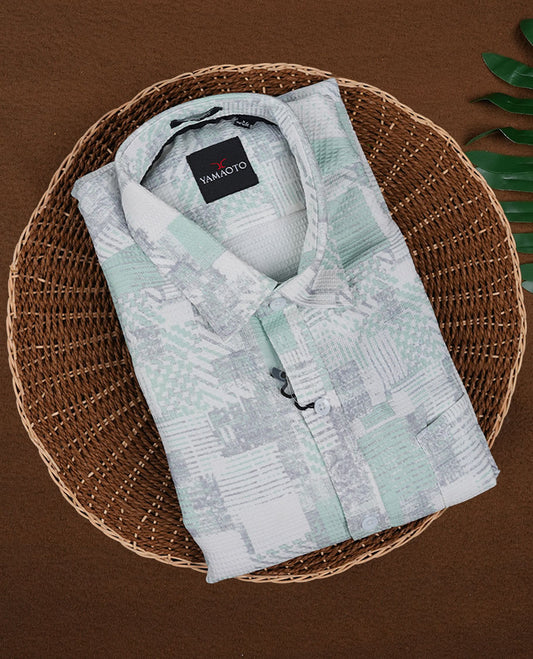 White Colour YAMAOTO Full Sleeve Shirt with Multi Colour Prints for Men