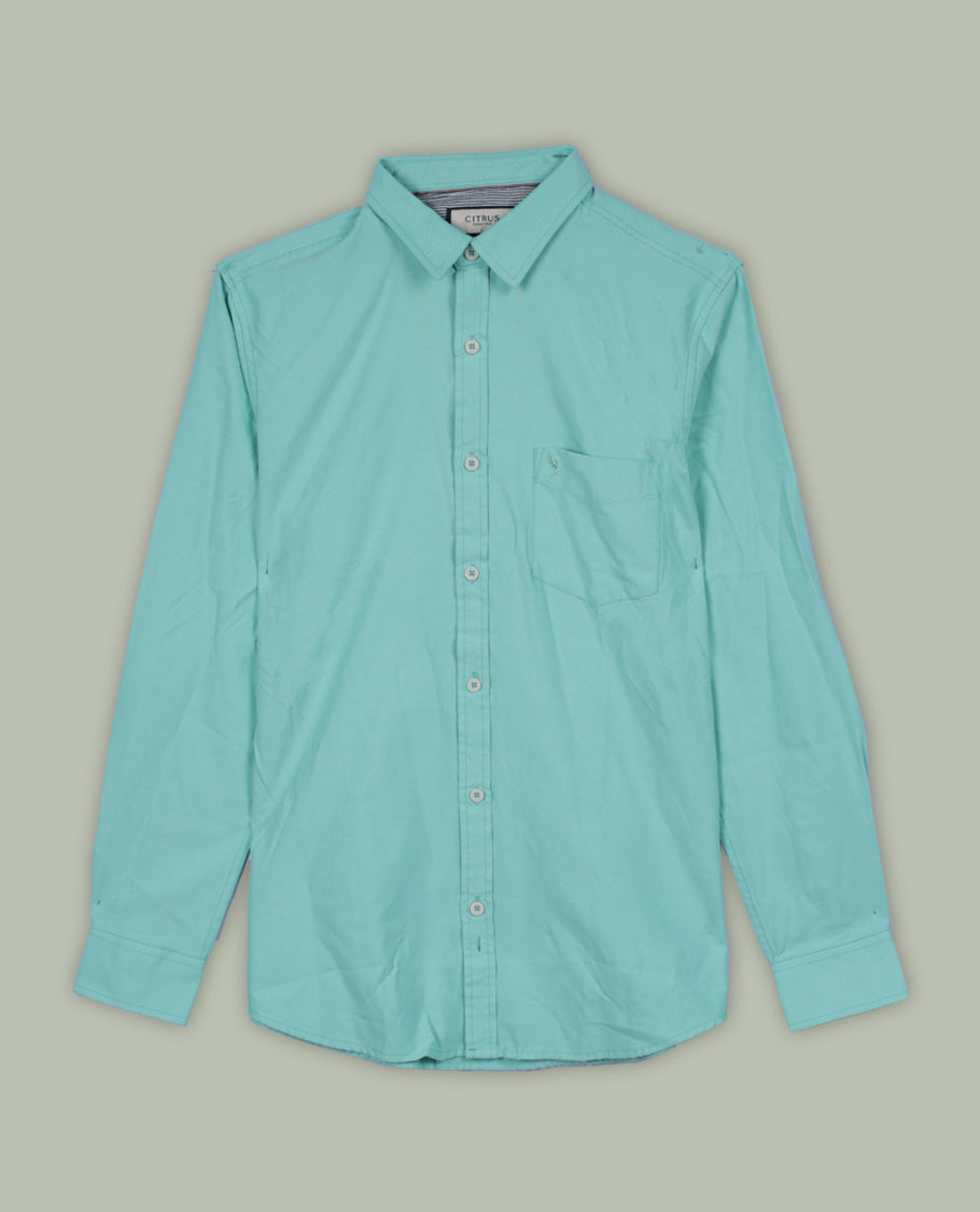 Sky blue colour shirt in soft cotton, Designed with a classic collar and full sleeves, it blends effortless style with everyday comfort.