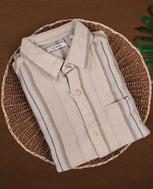 Dark Beige Colour NY RU BI Shirt with Multi Colour Stripes for Men
