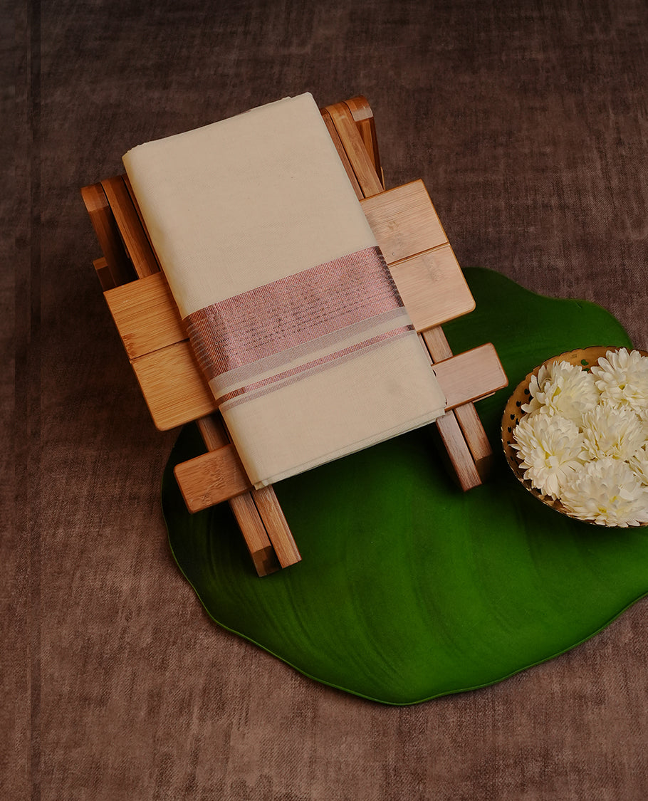 Cream Colour Cotton Double Dhoti Finished With A Classic Body ,Featuring  Rose Gold Kara