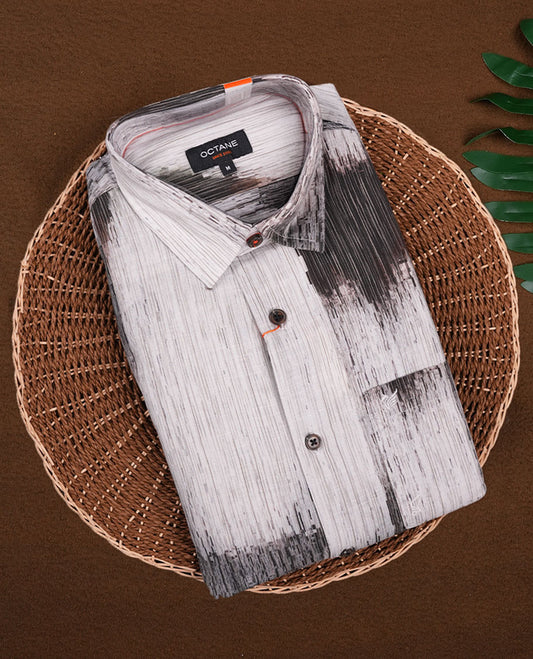 Off White with Dark Brown Colour OCTANE Full Sleeve Slim Fit Shirt for Men
