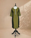Dark Olive Colour kurti Featuring Bead & Stone Work On Neck Yoke ,Stone Work On Body ,Round-Shaped Neckline & 3/4 Sleeves