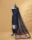 Black Colour Salwar material Featuring floral buttas & zari work on body, paired with Matching Bottom and same Patterned Dupatta.