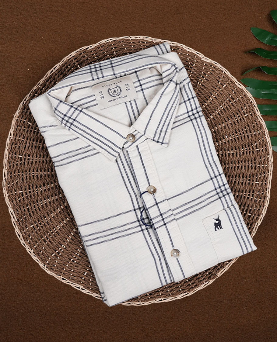 Off White Colour RIVER BLUE Shirt with Check Design for Men