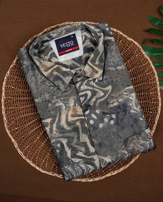 Dark Green with Multi Colour Printed YESTO Full Sleeve Shirt for Men