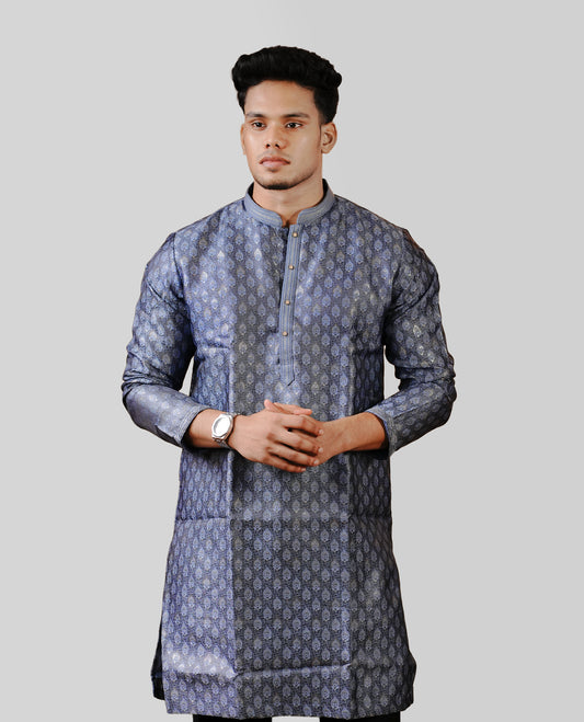 Glaucous colour men's kurta featuring elegant gold thread work on the body, complemented by full sleeves for a refined and festive look, comes with bottom.