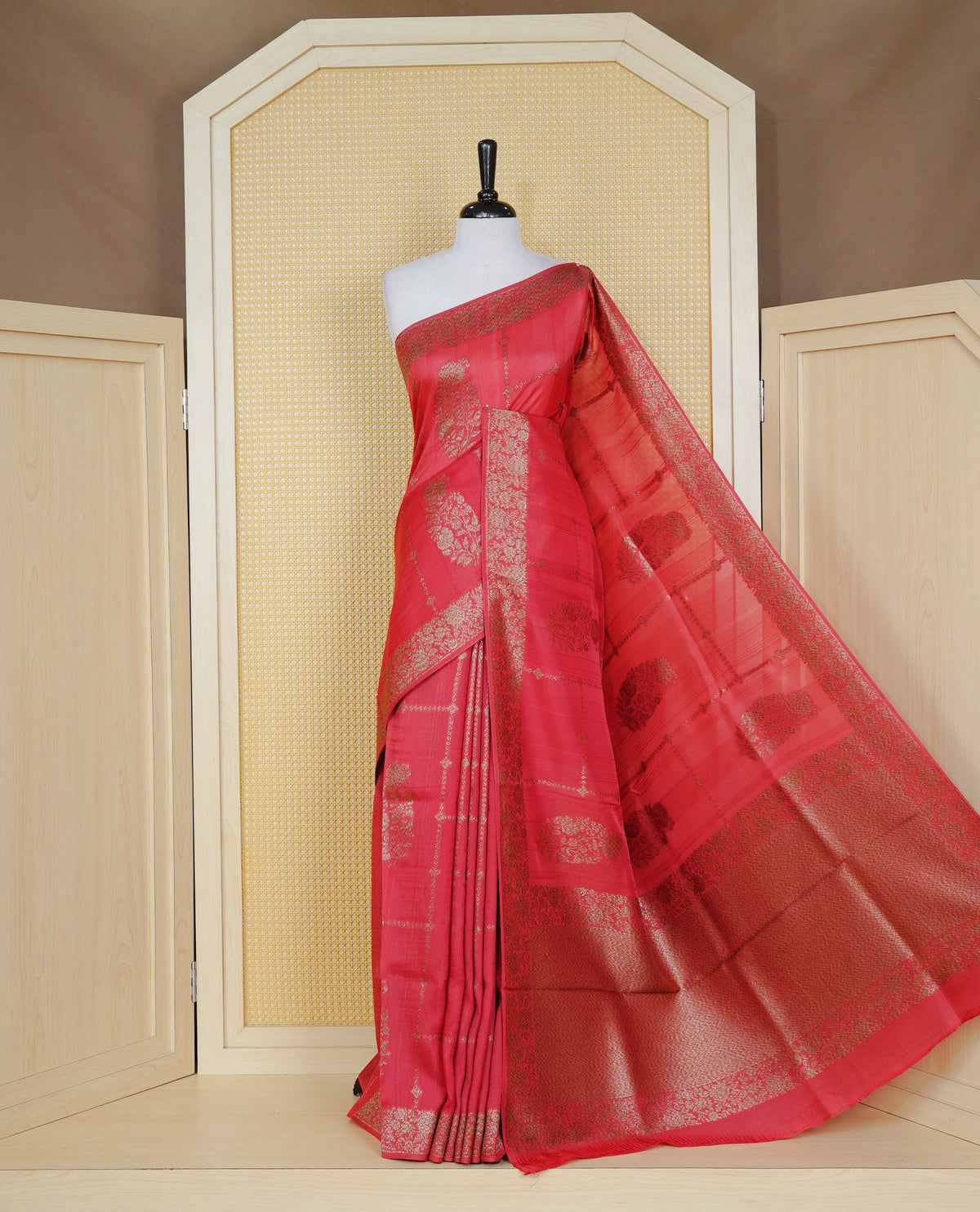 Peach colour semi banaras tussar georgette saree