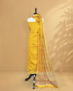 Mustard Colour Salwar Material Featuring Thread & Hokoda Body, Paired with matching bottom & Printed Design Dupatta.
