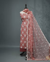 Onion pink Colour Organza  Salwar material Featuring White Embroidery Work On body & Matching Organza Dupatta with Same work & Scallop border, matching bottom.
