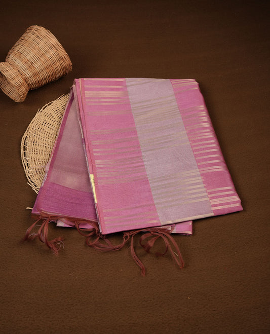 Pink and light pink colour semi tussar silk saree, featuring an intricate gold zari stripes on body and pallu , comes with matching blouse.