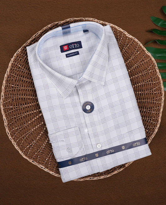 White colour shirt with a checked pattern, featuring a classic spread collar and full sleeves & Made from premium quality fabric for softness and breathability.
