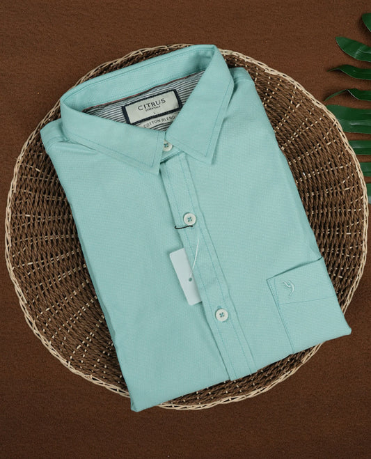 Sky blue colour shirt in soft cotton, Designed with a classic collar and full sleeves, it blends effortless style with everyday comfort.