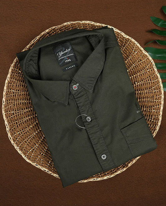 Dark Green Colour Plain YANKEE Full Sleeve Shirt for Men