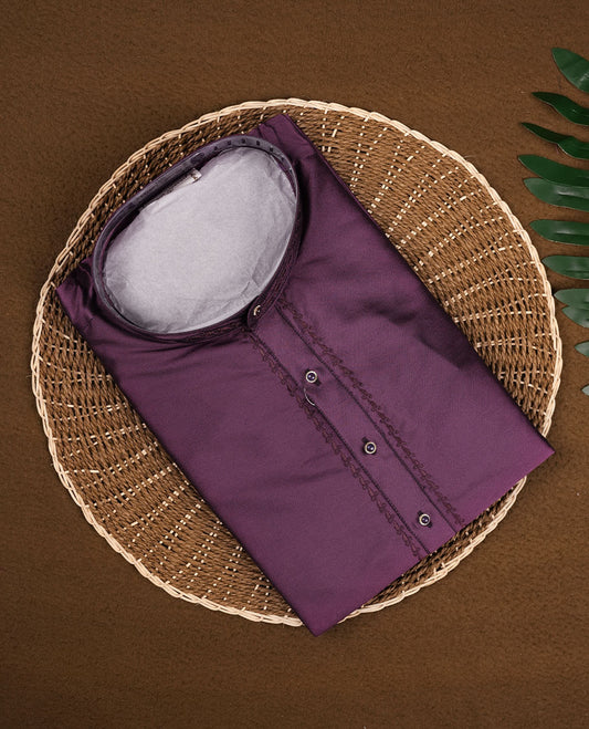 Purple colour mens kurta featuring elegant embroidery on the neckline & Crafted in a refined style with full sleeves, offering a perfect blend of tradition.