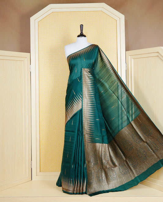 Bottle green colour semi banaras tussar georgette saree