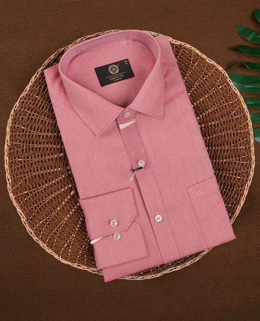 Dusty rose DH men’s shirt crafted in a glossy soft textured fabric featuring a rich sheen, classic collar, full sleeves, and chest pocket perfect for festive and elegant occasions