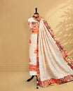 Cream colour salwar material Featuring Indian Culture Art Forms Theme Print on body, paired with matching bottom & Elegant Dupatta