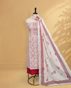 Cream colour Salwar material Featuring Maroon colour Thread &  Floral Printed body, paired with matching bottom piece & Elegant Dupatta.