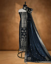 Black colour semi silk salwar material banarasi design highlighting stone work and dupatta, matching plain bottom