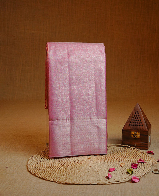 Pink & Silver colour Double shade Semi tissue silk saree featuring Silver kodi pattern on body, self colour with traditional border, paired with matching.
