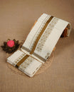 Cream colour set mundu highlighting Olive colour geometric pattern & olive colour  border.