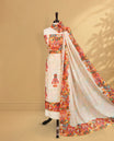 Cream colour salwar material Featuring Indian Art forms Print on body, paired with matching bottom & Elegant Dupatta