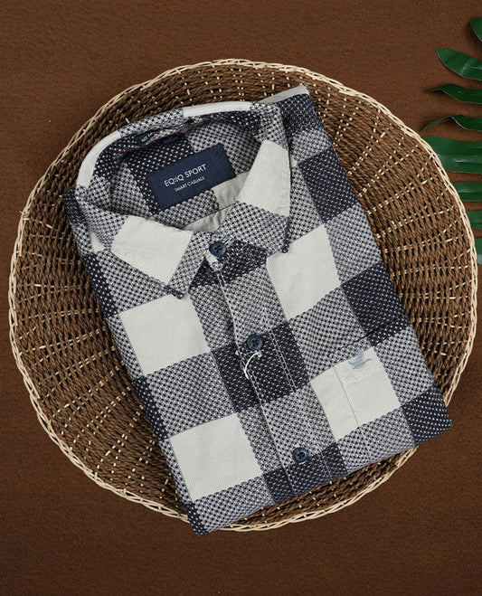 Beige Colour EQ:IQ SPORT Full Sleeve Shirt with Dark Colour Check for Men