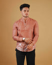 Brown colour men's kurta featuring elegant Print on the body, complemented by sleeves for a refined and festive look.