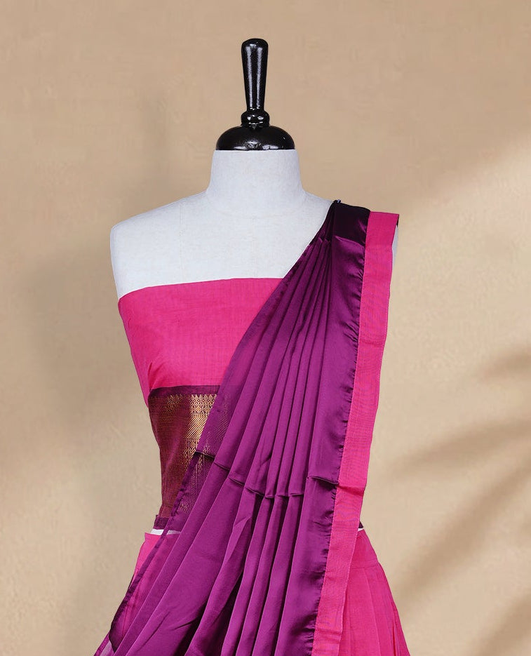 Olive green colour Half saree featuring Plain skirt with Zari border on contrast black colour border, Unstitched Blouse and matching dupatta.