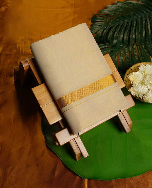 Light gold Colour RAMRAJ Pure Cotton double Dhoti with Gold Colour Border for Men