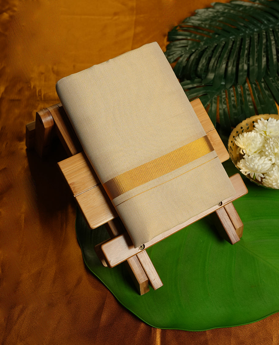 Light gold Colour RAMRAJ Pure Cotton double Dhoti with Gold Colour Border for Men