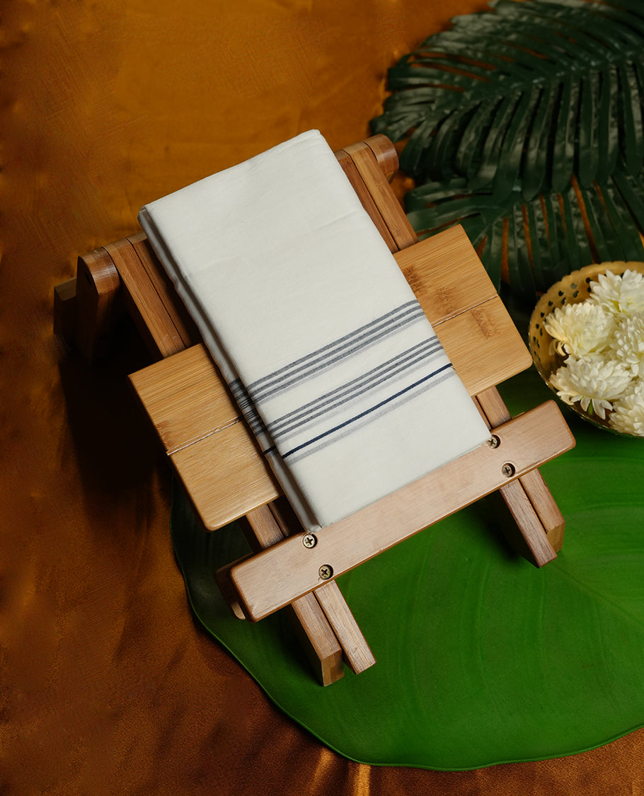 White Colour Pure Cotton double Dhoti with Black Colour design Border for Men