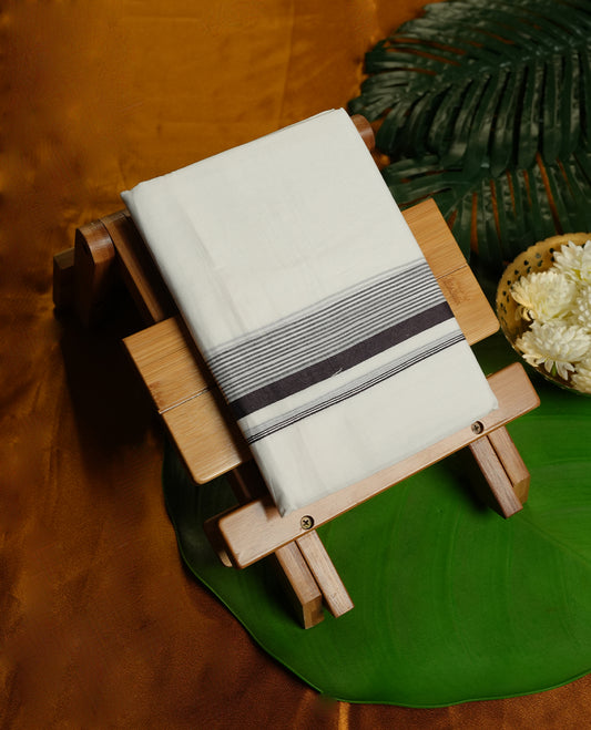 White Colour Pure Cotton double Dhoti with Black Colour Border for Men