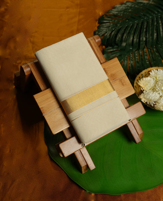 Cream Colour Pure Cotton double Dhoti with Gold Colour Traditional Border for Men