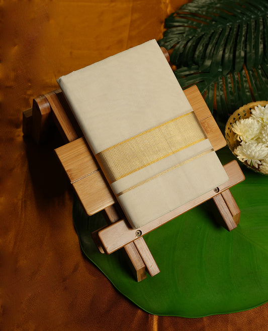 Cream Colour Pure Cotton double Dhoti with Gold Colour Border for Men