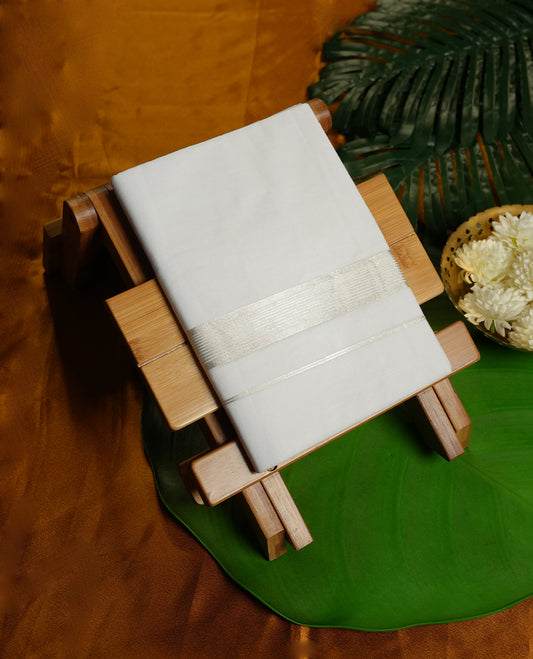 White Colour Pure Cotton double Dhoti with gold silver Colour zari Border for Men