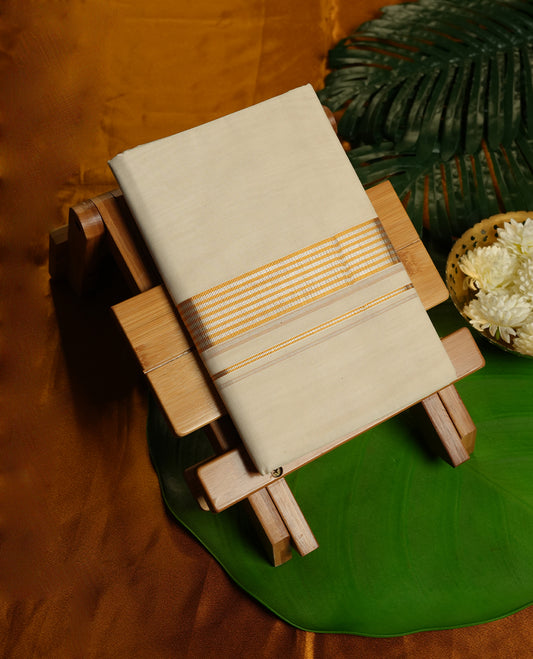 Cream Colour Pure Cotton double Dhoti with Gold and silver Colour Border for Men