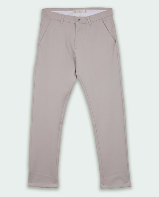 Beige colour LYCRA formal pants designed with a slim fit, belt loops, and sleek back welt pockets.