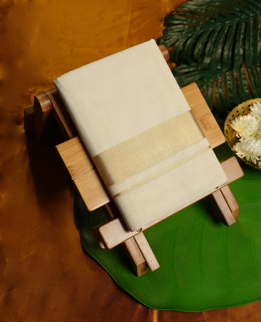 Cream Colour Pure Cotton double Dhoti with Gold Colour Border for Men