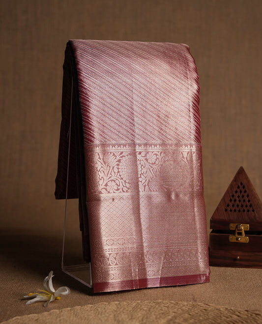 Brick red colour and Antique gold Zari Tissue Brocade Saree features intricate line Motifs on body and traditional border & pallu , paired with matching blouse
