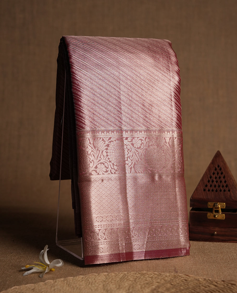 Brick red colour and Antique gold Zari Tissue Brocade Saree features intricate line Motifs on body and traditional border & pallu , paired with matching blouse