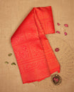 Red Kanchipuram Samudrika Silk Saree featuring Floral kodi in square pattern weaving with light gold zari jacquard and a traditional zari border, paired with a matching designer jacquard blouse piece