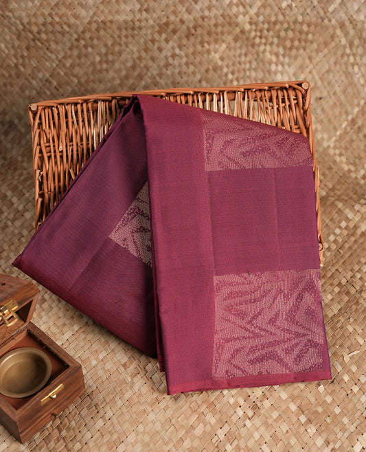 Magenta purple Colour Pure Kancheepuram Silk Saree having gold Square pattern on Body without Border and matching Blouse