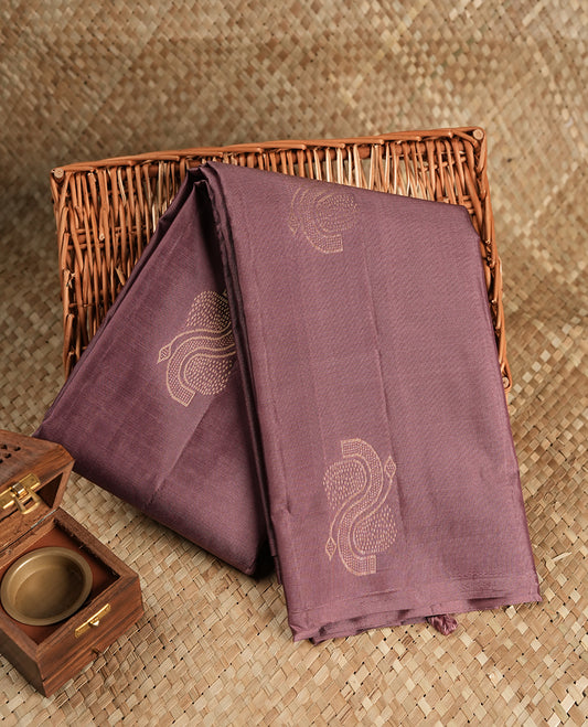 Dusty lavender Colour Pure Kancheepuram Silk Saree having gold pattern on Body without Border and matching Blouse
